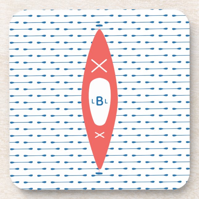 Kayak Personalized Monogram Blue Coral Beverage Coaster (Front)