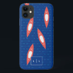 Kayak Personalized Monogram Blue Coral Modern iPhone 11 Case<br><div class="desc">This gorgeous phone case features a vibrant illustrated print of coral kayaks against a blue background with oars. Personalized with the initials of your choice. Part of a collection from Parcel Studios.</div>