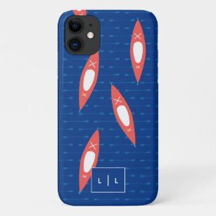 Kayak Personalized Monogram Blue Coral Modern iPhone 11 Case