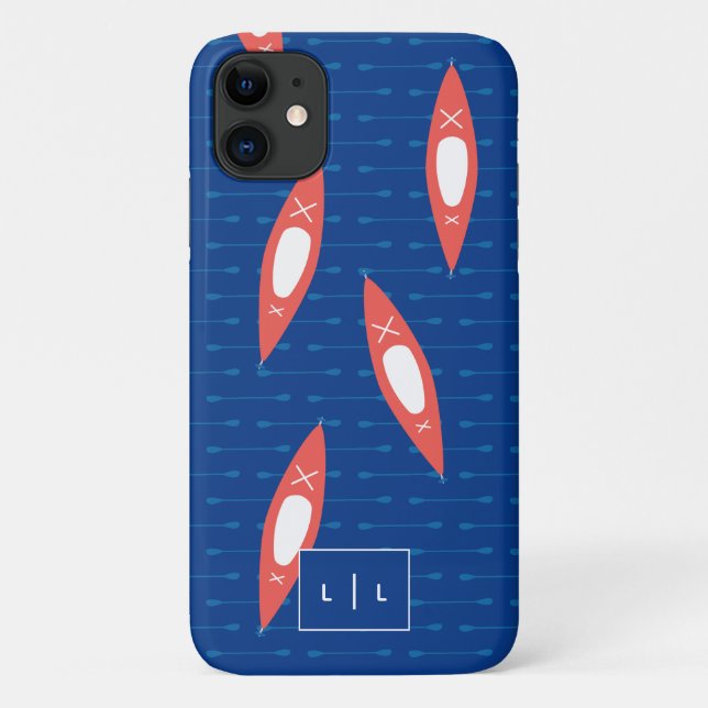Kayak Personalized Monogram Blue Coral Modern Case-Mate iPhone Case (Back)