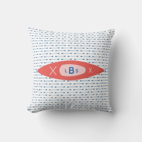 Kayak Personalized Monogram Modern Coral Blue Throw Pillow