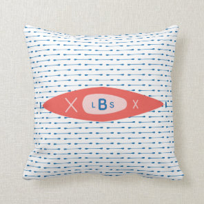 Kayak Personalized Monogram Modern Coral Blue Throw Pillow