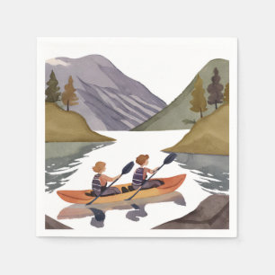 Kayak Ride on Lake Mountain Nature Watercolor Napkins