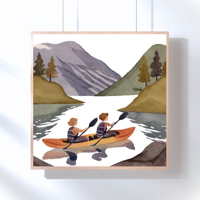 Kayak Ride on Lake | Mountain Nature Watercolor Poster (Creator Uploaded)
