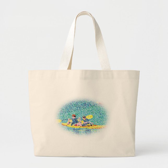 Kayak River Scene in Pointillism, canvas bags (Front)