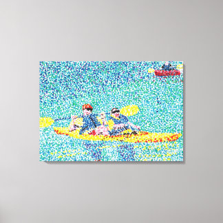 Kayak River Scene in Pointillism, Wrapped Canvas