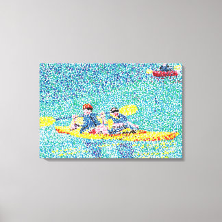 Kayak River Scene in Pointillism, Wrapped Canvas Print