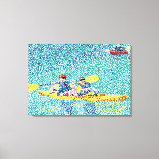 Kayak River Scene in Pointillism, Wrapped Canvas Print