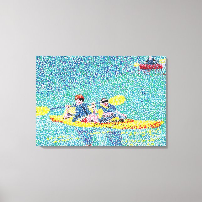 Kayak River Scene in Pointillism, Wrapped Canvas Print (Front)