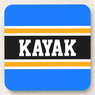 KAYAK Sporty Fun Bright Blue Orange Black Stripes Beverage Coaster
