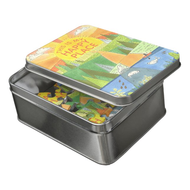 Kayak Sunrise with Seals Happy Place Jigsaw Puzzle (Lid Open)