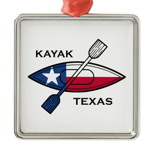 Kayak Texas Flag Metal Ornament