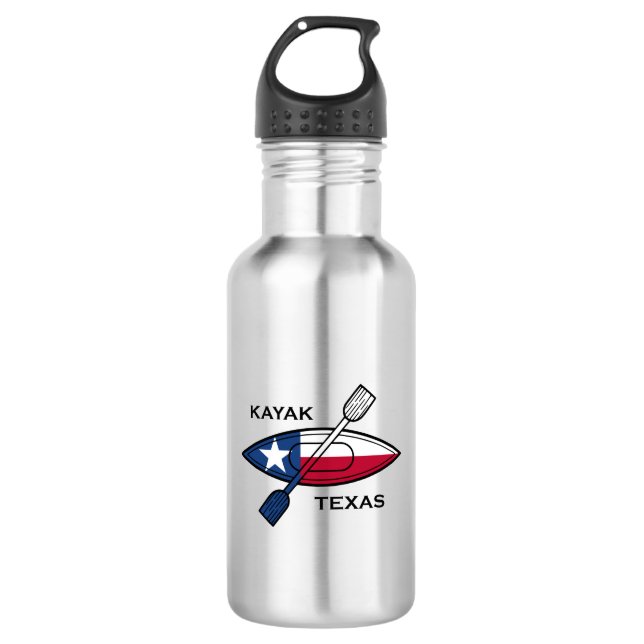 Kayak Texas Flag Stainless Steel Water Bottle (Front)
