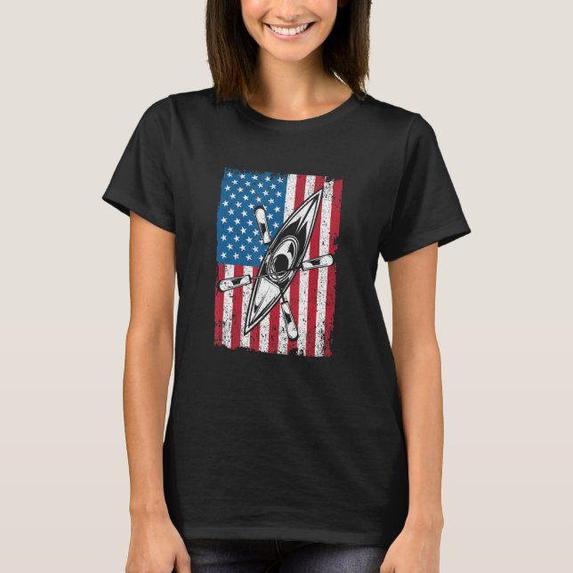 Kayak USA Flag Funny American Canoe Kayaking Patri T-Shirt (Front)