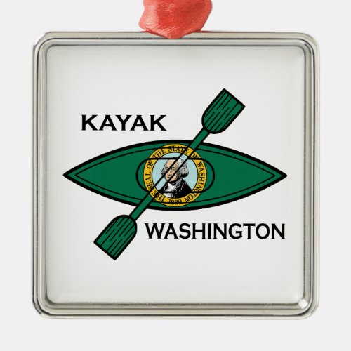 Kayak Washington State Flag Metal Ornament