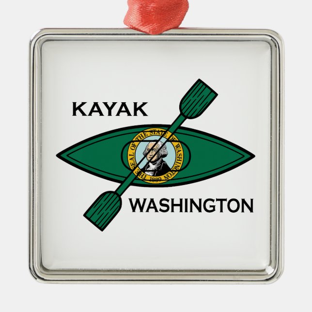 Kayak Washington State Flag Metal Ornament (Front)