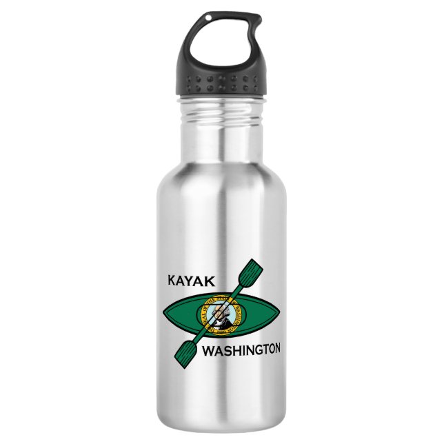 Kayak Washington State Flag Stainless Steel Water Bottle (Front)