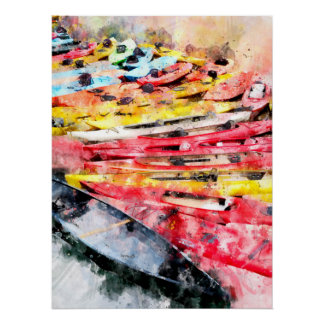 Kayak watercolor poster