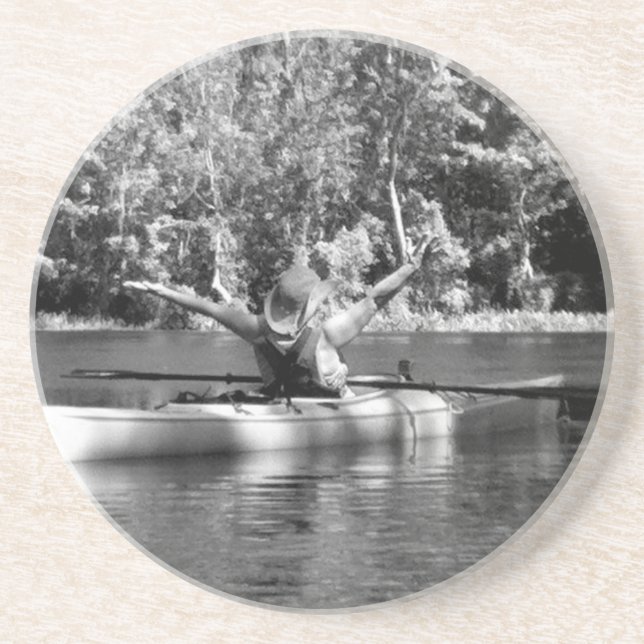 kayak woman drink coaster (Front)