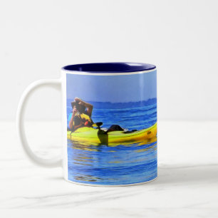 Kayaker and Tufted Puffin in the Pacific Northwest Two-Tone Coffee Mug