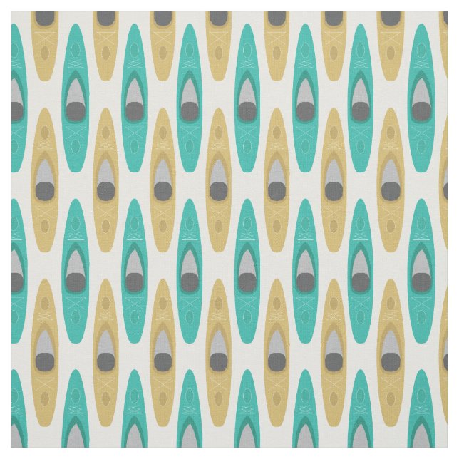 Kayaker Kayak Canoes Pattern in Blue and Beige Fabric (Swatch)