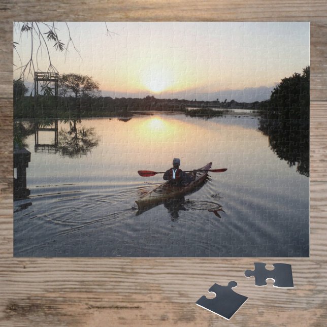 Kayaker on Serene Lake Waters Sunrise Landscape Jigsaw Puzzle (Creator Uploaded)