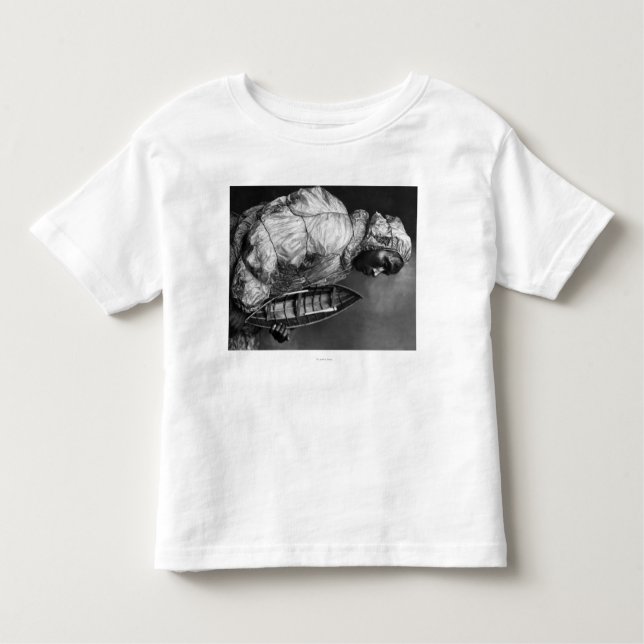 Kayaker wearing water-proof jacket with toy boat toddler t-shirt (Front)