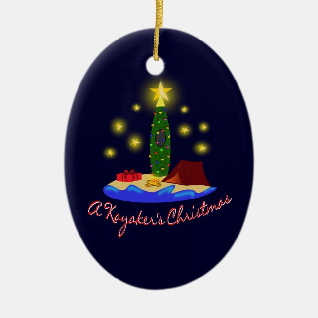 Kayaker's Christmas Ceramic Ornament (Front)