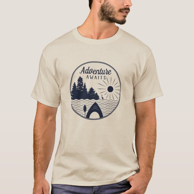 Kayaking Adventures Await with Kayak Illustration T-Shirt (Front)