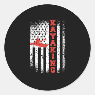 Kayaking America Flag Kayak Patriotic USA Canoe Classic Round Sticker