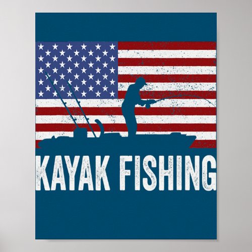 Kayaking American Flag Angler Kayak Fishing  Poster