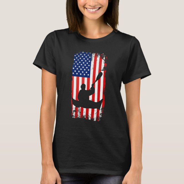 Kayaking American Flag Kayak Lake  Paddling Paddle T-Shirt (Front)