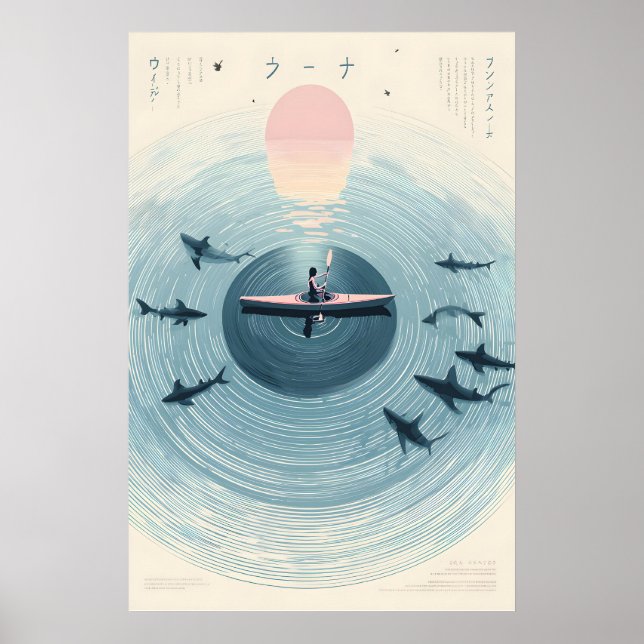 Kayaking at Sunrise Poster Print  Surreal Ocean (Front)