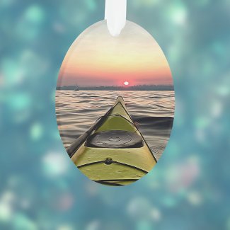 Kayaking at Sunset Oval Acrylic Christmas Ornament