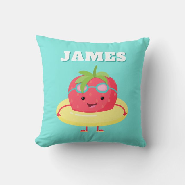 Kayaking Cute Strawberry Throw Pillow (Front)