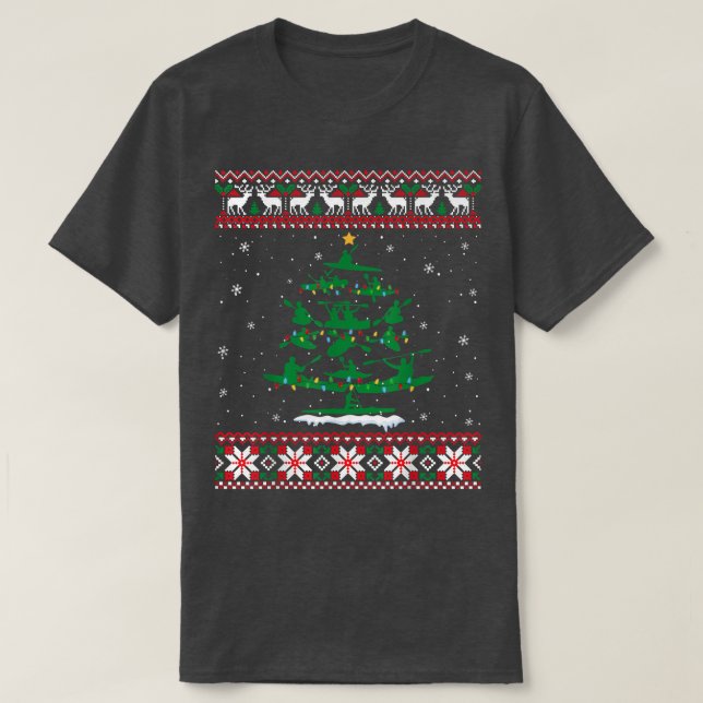Kayaking  For Men Women Kayak Christmas Tree Ugly  T-Shirt (Design Front)