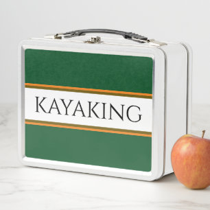 KAYAKING Forest Green White Orange Racing Stripes Metal Lunch Box