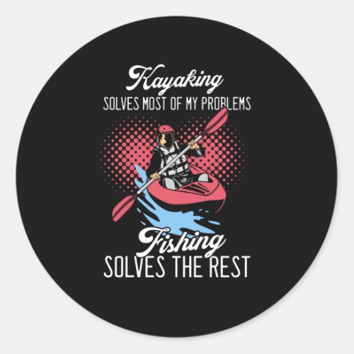 Kayaking funny fishing classic round sticker