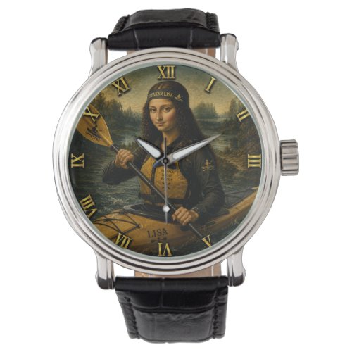 Kayaking Funny Mona Lisa Kayaker Gift Watch
