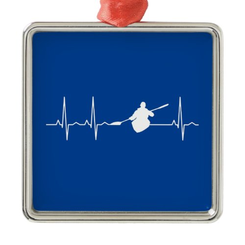 Kayaking Heartbeat Metal Ornament
