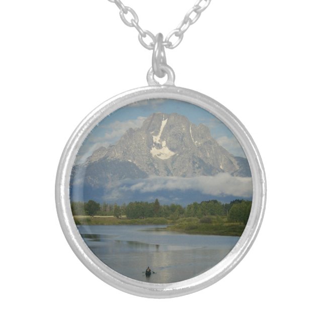 Kayaking in Grand Teton National Park Silver Plated Necklace (Front)