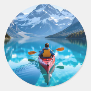 Kayaking in Mountains Beautiful Nature Classic Round Sticker