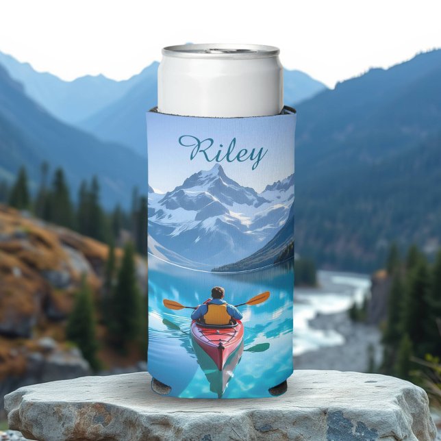  Kayaking in Mountains Personalized Seltzer Can Cooler (Creator Uploaded)