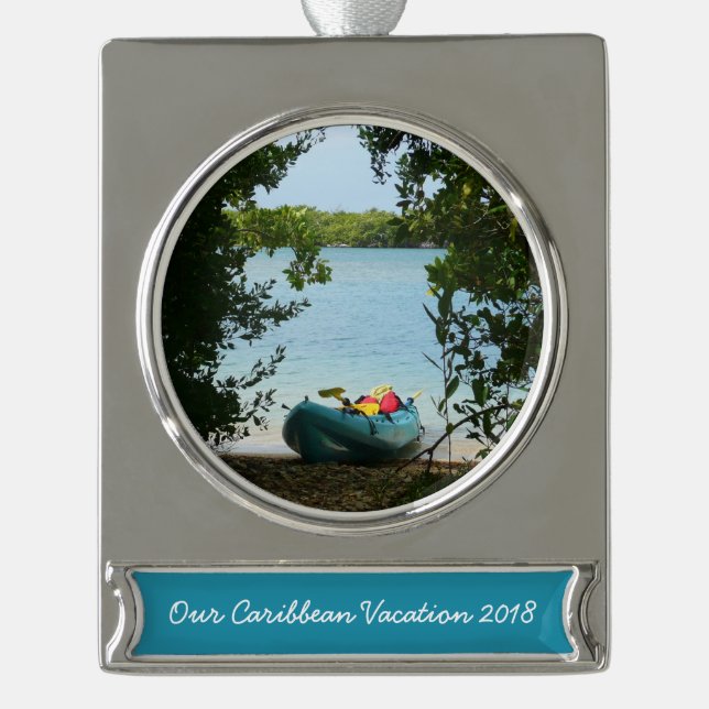 Kayaking in St. Thomas US Virgin Islands Silver Plated Banner Ornament (Front)