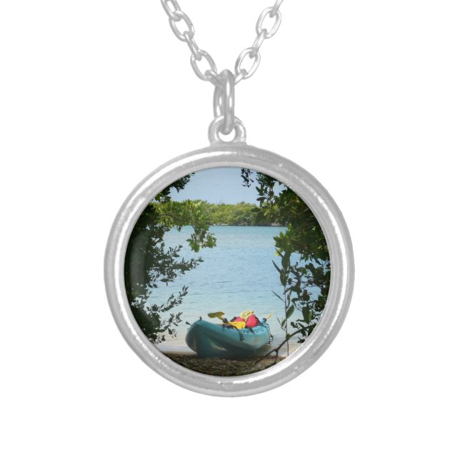 Kayaking in St. Thomas US Virgin Islands Silver Plated Necklace (Front)