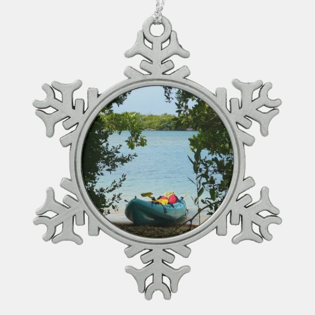Kayaking in St. Thomas US Virgin Islands Snowflake Pewter Christmas Ornament (Front)
