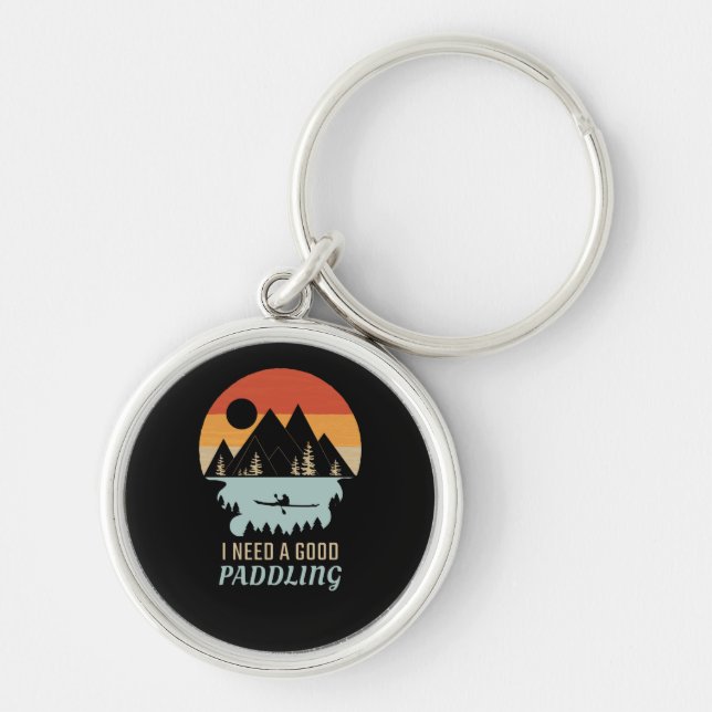 Kayaking Mountains Retro Keychain (Front)