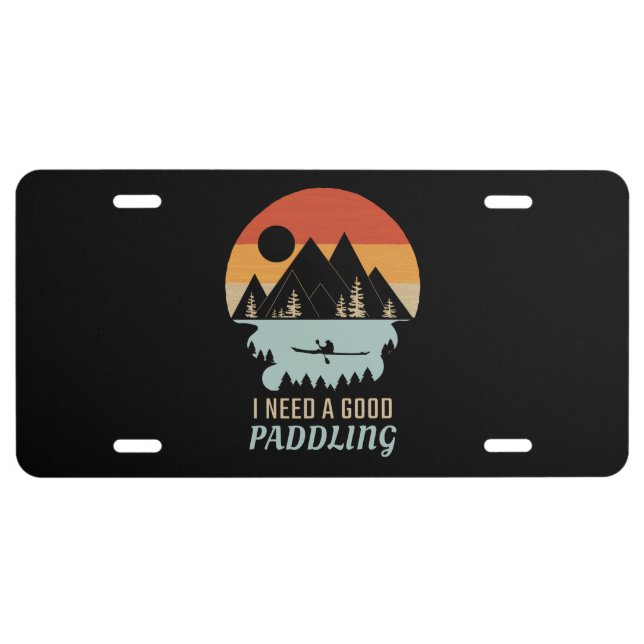 Kayaking Mountains Retro License Plate (Front)