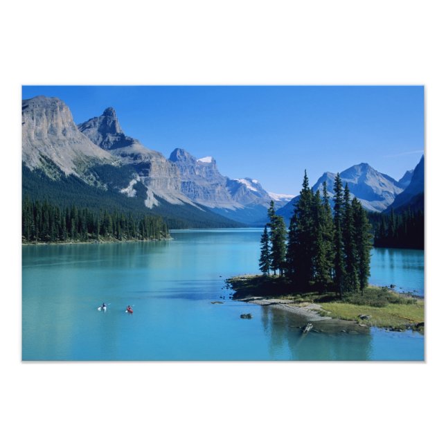 Kayaking on Maligne Lake at Spirit Island Photo Print (Front)