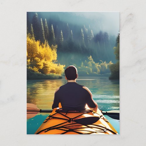 Kayaking on the Lake through Mountains and Trees Postcard